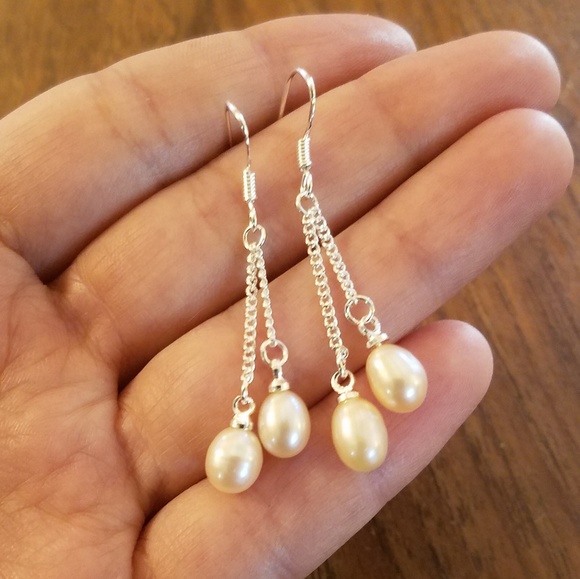 NWOT Genuine Pink Freshwater Pearl Drop Earrings - Picture 3 of 6